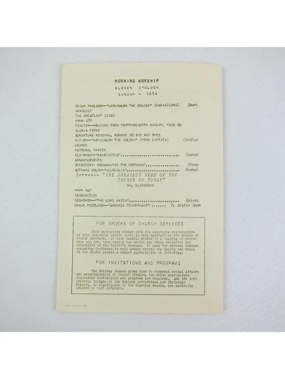 Goes Lithography Co. Chicago Holiday Church Stationery Sample Vintage 1930s